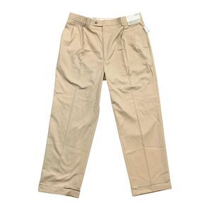 Louis Raphael Pants Mens 36 Tan Tony Wool-Like Gabardine Pleated Tailored Dress